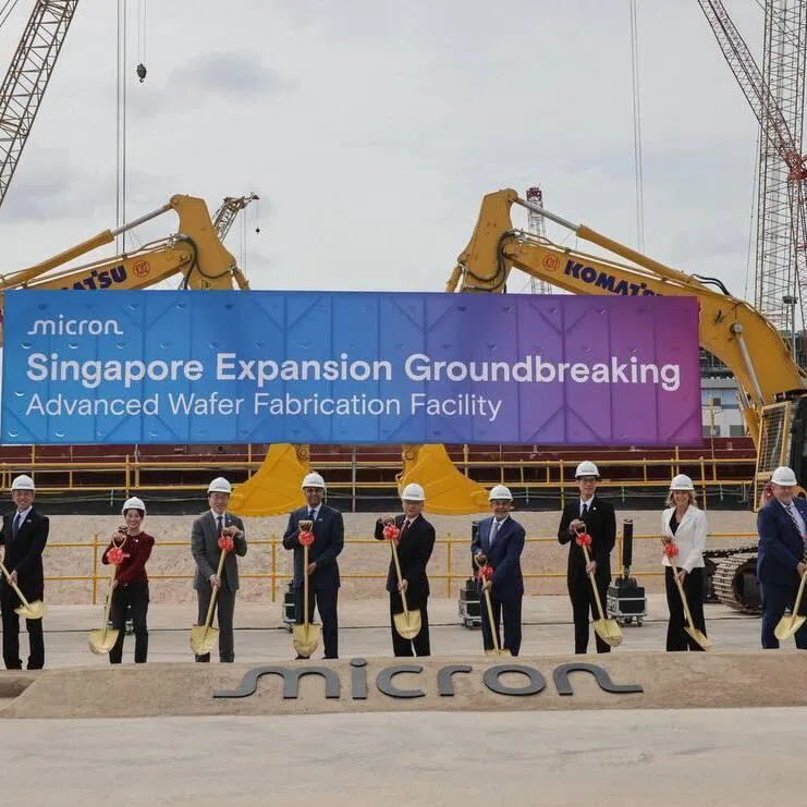 DPM and Minister for Trade and Industry Gan Kim Yong (centre) attended the groundbreaking ceremony for the new Micron facility on Jan 27.