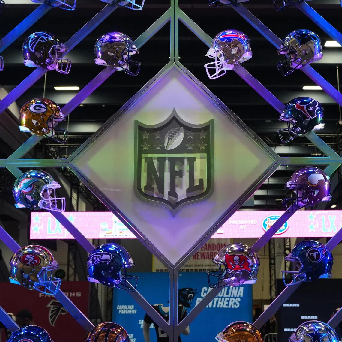 Feb 4, 2026; San Francisco, CA, USA; The NFL shield logo at the Super Bowl LX Experience at the Moscone Center. Kirby Lee-Imagn Images/ File Photo