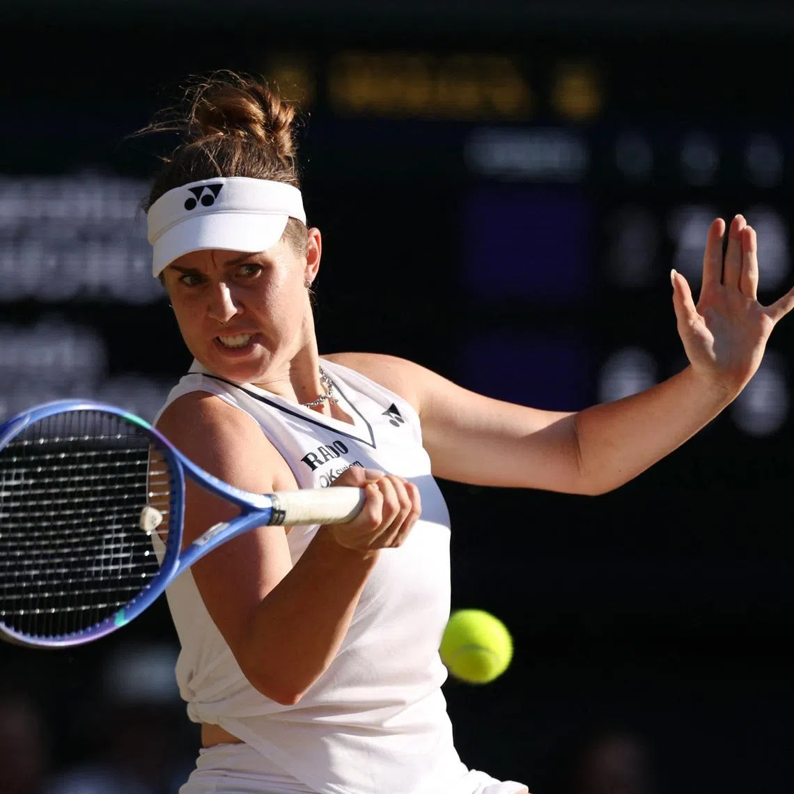 Tennis - Wimbledon - All England Lawn Tennis and Croquet Club, London, Britain - July 11, 2026 Czech Republic's Linda Noskova in action during her final match against Czech Republic's Karolina Muchova REUTERS/Marko Djurica