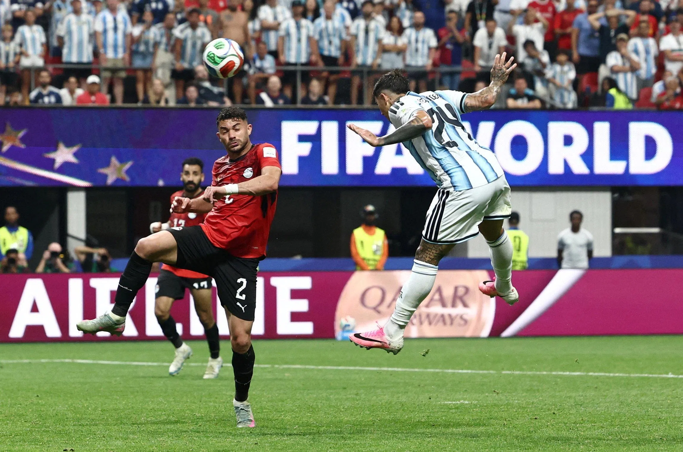 Soccer Football - FIFA World Cup 2026 - Round of 16 - Argentina v Egypt - Atlanta Stadium, Atlanta, Georgia, U.S. - July 7, 2026
Argentina's Enzo Fernandez scores their third goal REUTERS/Amanda Perobelli     TPX IMAGES OF THE DAY