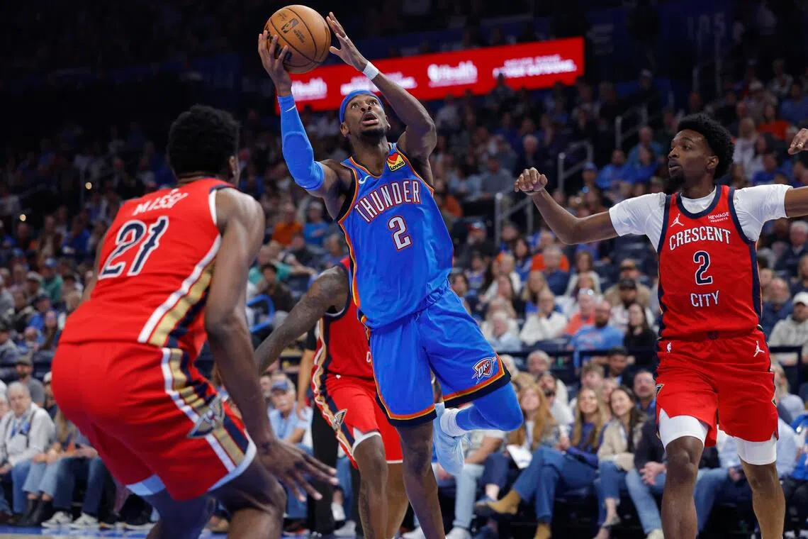 Oklahoma City Thunder guard Shai Gilgeous-Alexander (No. 2) shoots during the second quarter at Paycom Center. 