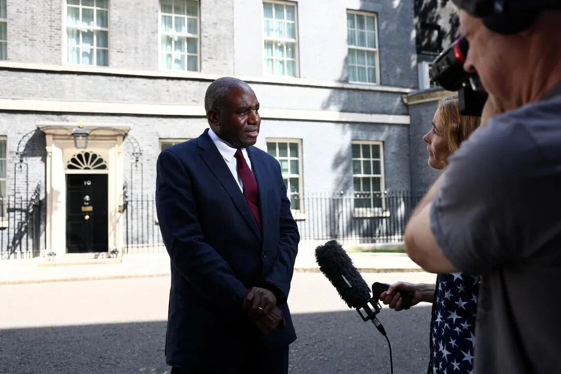 Britain's Deputy Prime Minister and Justice Secretary David Lammy speaks to the media following Britain's Prime Minister Keir Starmer's announcement of the timeline for his resignation, in London, Britain, June 22, 2026. REUTERS/Jack Taylor