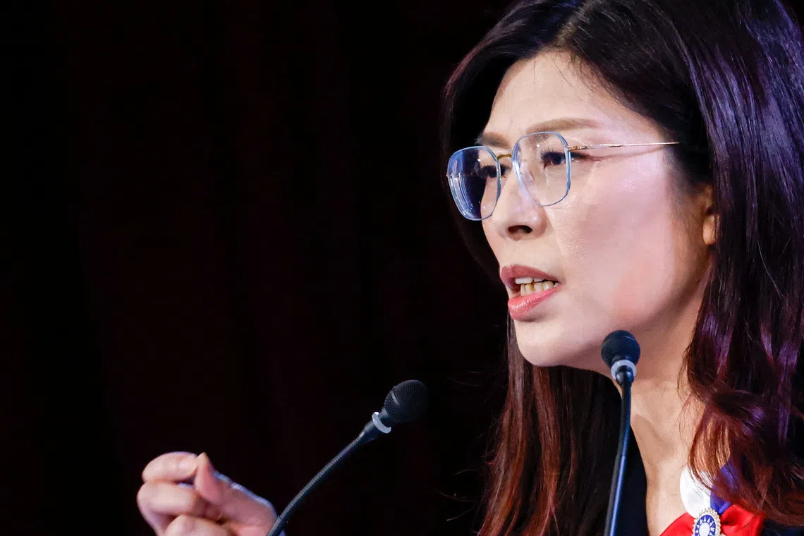 Ms Cheng Li-wun, the new chairwoman of Taiwan's largest opposition party, the Kuomintang has been given many monikers online, including the "reunification goddess".