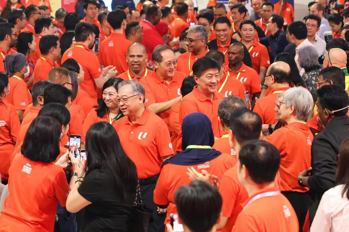 (Clockwise, from front) DPM Gan Kim Yong, NTUC assistant secretary- general Yeo Wan Ling, Minister for Manpower Tan See Leng and NTUC secretary- general Ng Chee Meng at Downtown East on Nov 13.