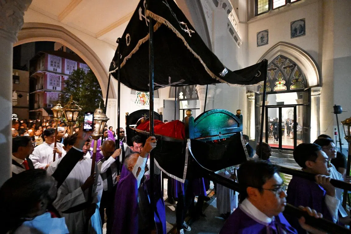 Worshippers during mass on Good Friday, the day Christians believe Jesus was crucified as a sacrifice to atone for mankind's sins, held at St. Joseph's Church at Victoria Street on March 29, 2024.
