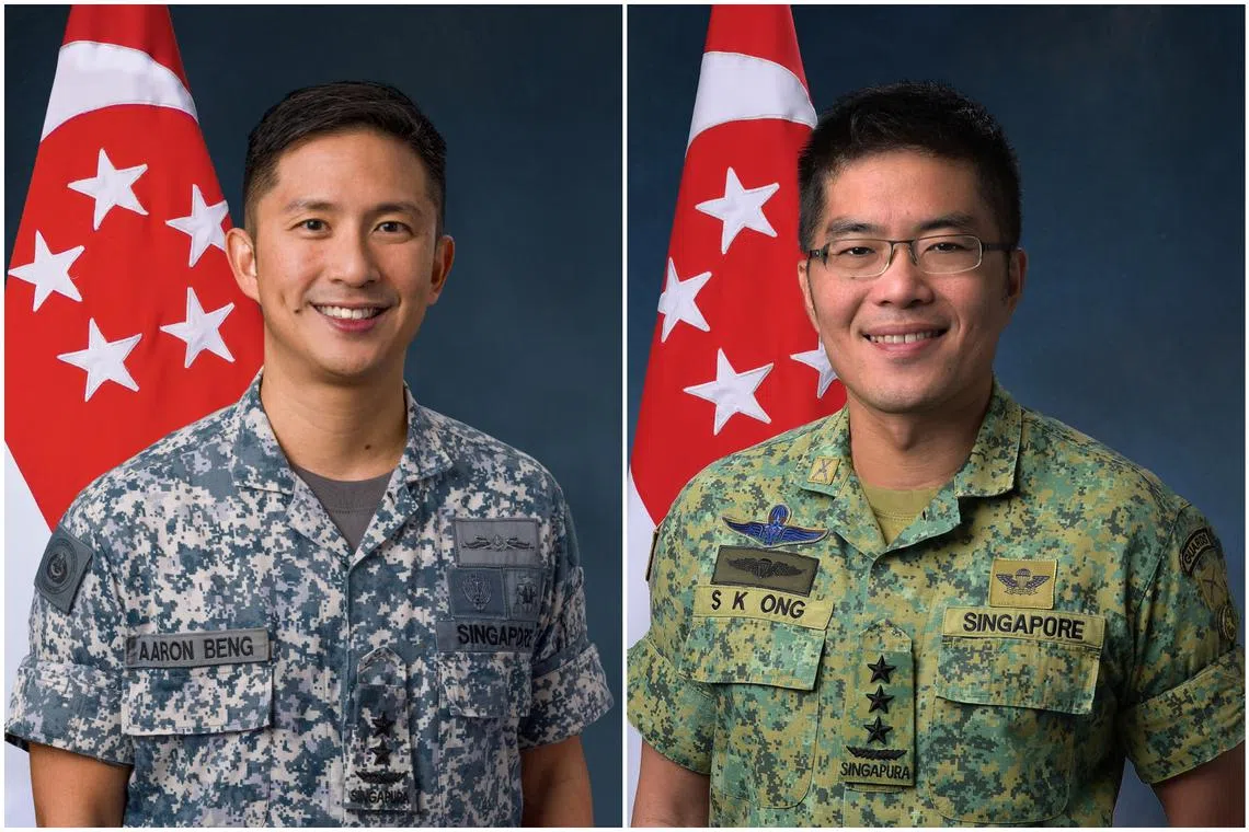 Rear-Admiral Aaron Beng Yao Cheng (left) will be taking over as the Chief of Defence Force from Lieutenant-General Melvyn Ong Su Kiat on March 24, 2023.