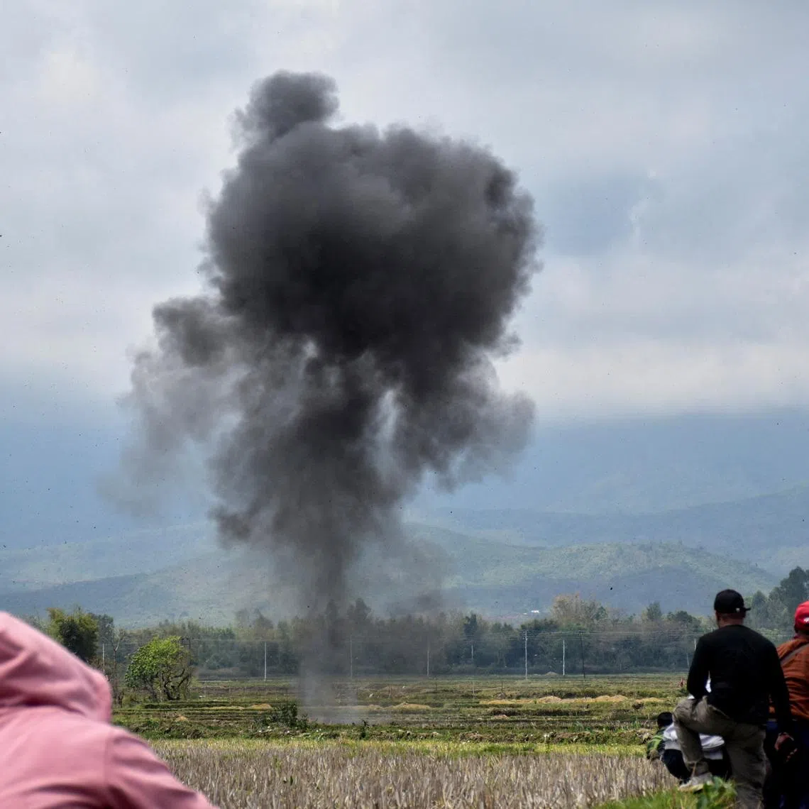 Smoke rises after a munition was detonated by a bomb squad in Bishnupur district, Manipur, India, April 7, 2026. REUTERS/Stringer