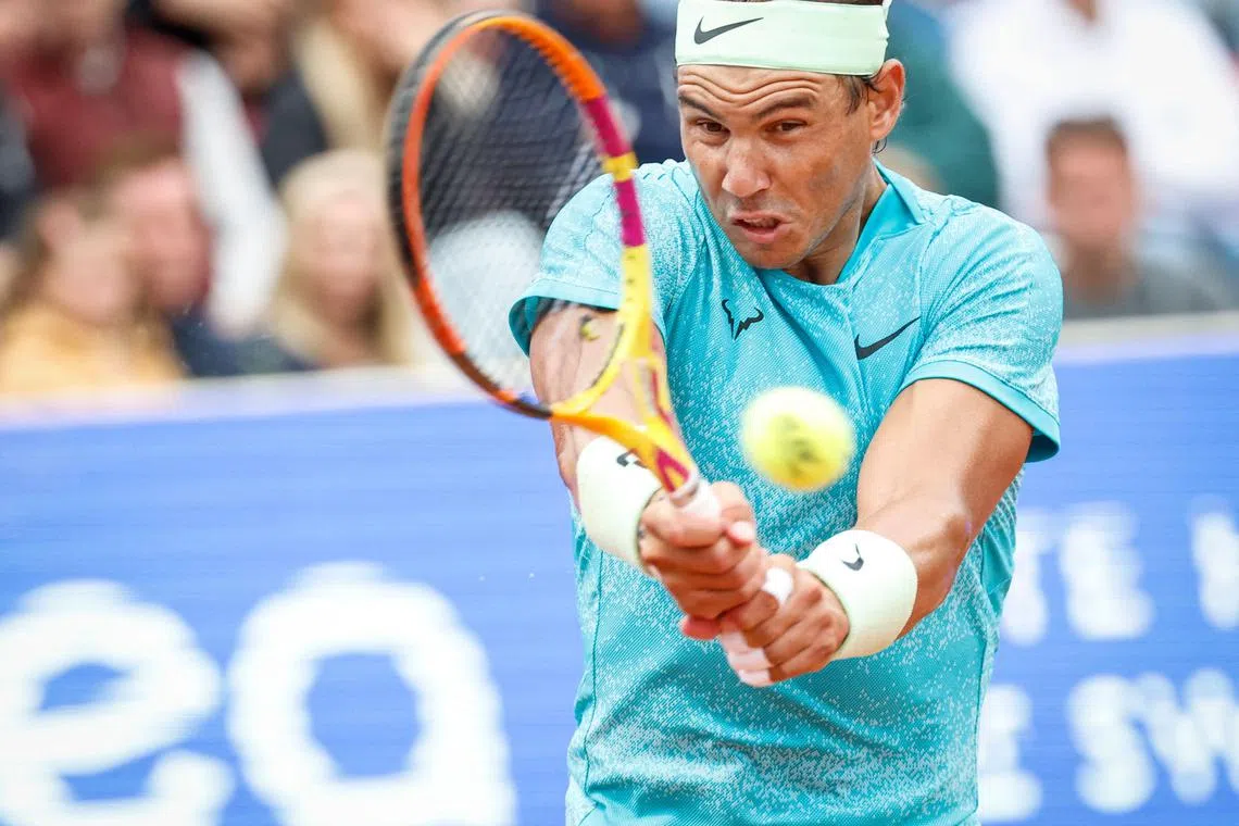 Spain's Rafael Nadal returns the ball to Sweden's Leo Borg during their men's singles match of the ATP Nordea Open tennis tournament in Bastad, Sweden, on July 16, 2024. (Photo by Adam Ihse/TT / TT News Agency / AFP) / Sweden OUT