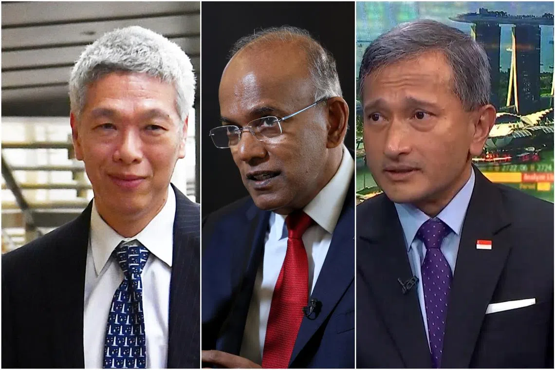 The High Court has granted default judgment in favour of ministers K. Shanmugam (centre) and Vivian Balakrishnan (right), after Mr Lee Hsien Yang failed to respond to their defamation suits against him.