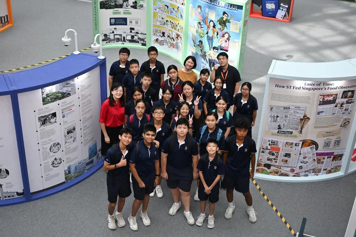 Bartley Secondary School students, teachers and principal at ST’s 180th anniversary exhibition “Heartbeats And Headlines: 180 Years Of Telling The Singapore Story”.
