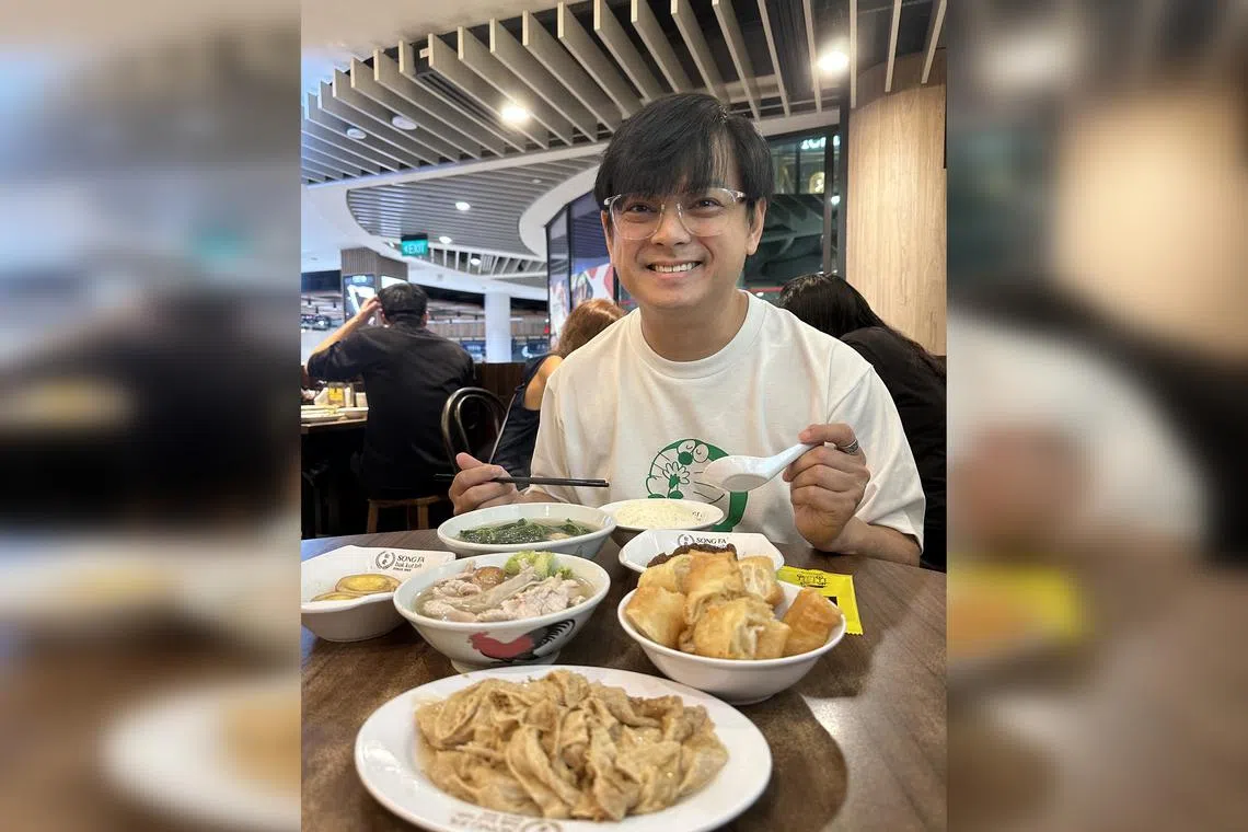 Dennis Chew savours his weekly bowl of bak kut teh with some braised fried beancurd, a braised egg and a bowl of white rice.
