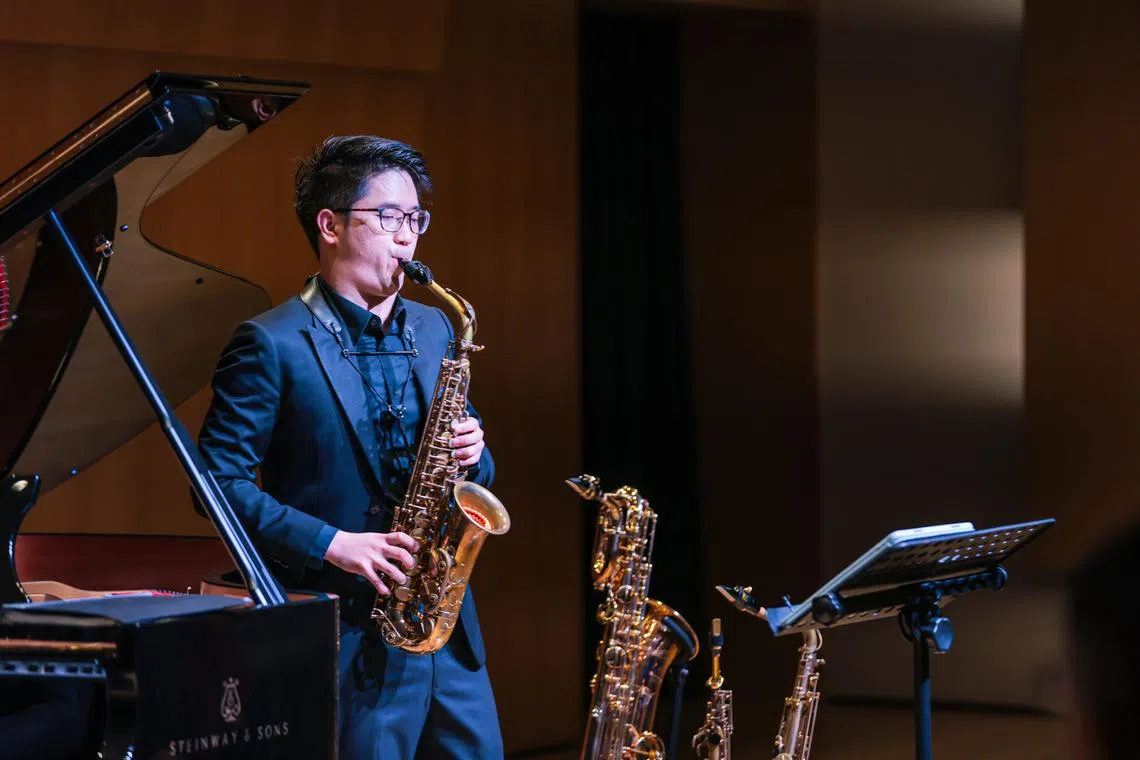 Classical saxophonist Samuel Phua was accompanied by pianist Mervyn Lee  in his recital which highlighted the works of five Singaporean composers.