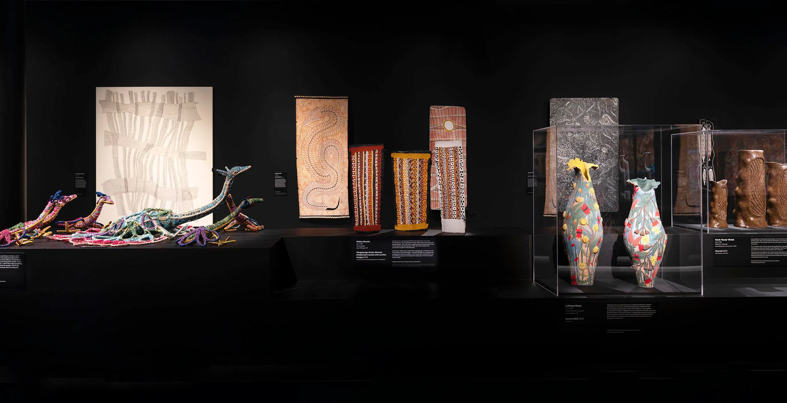 Some of the artworks on display as part of the 2026 Telstra NATSIAA, which spotlights the best contemporary First Nations art from across Australia.