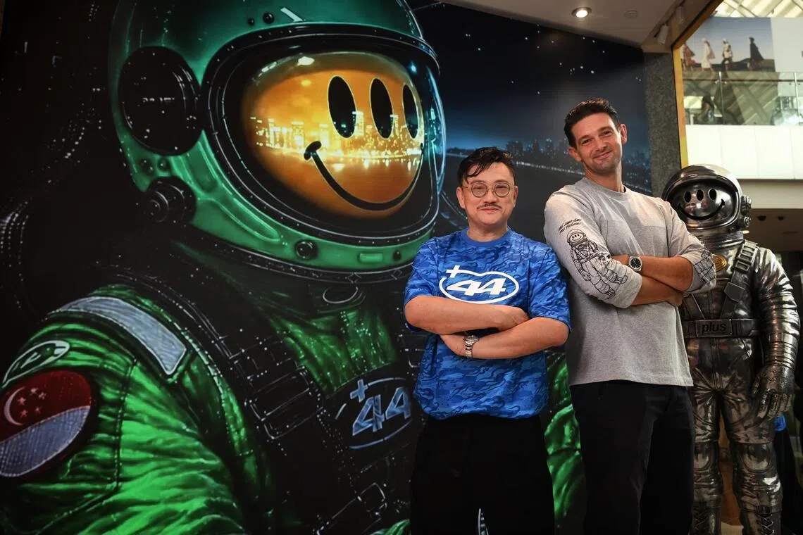 Singaporean pop artist Jahan Loh (left) and Joe Maloney at the Plus44 pop-up boutique on Oct 5.