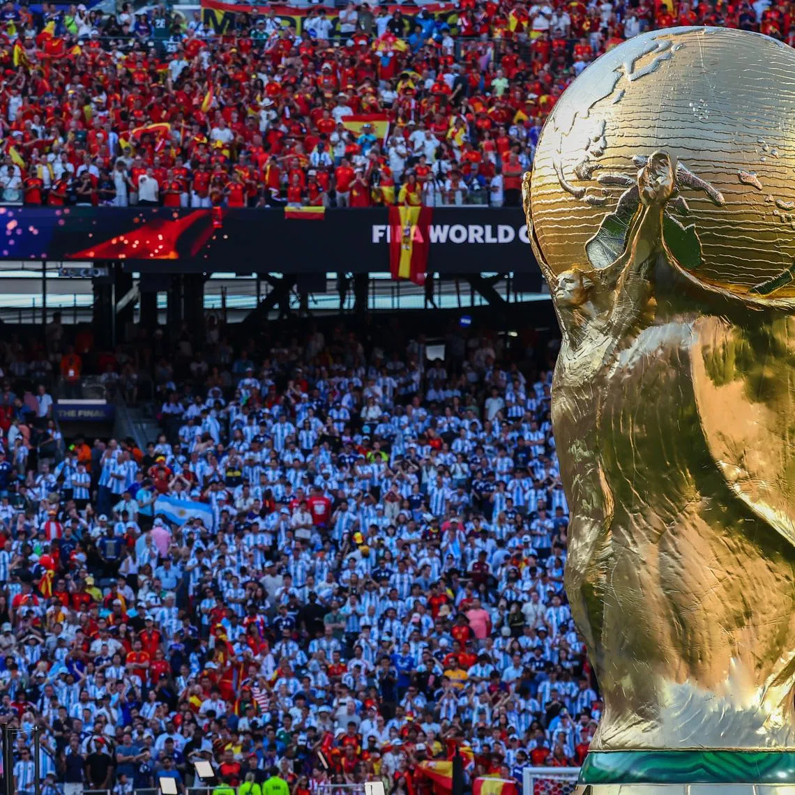 Football fans at the New York New Jersey Stadium after the 2026 FIFA World Cup Final between Spain and Argentina on July 19.