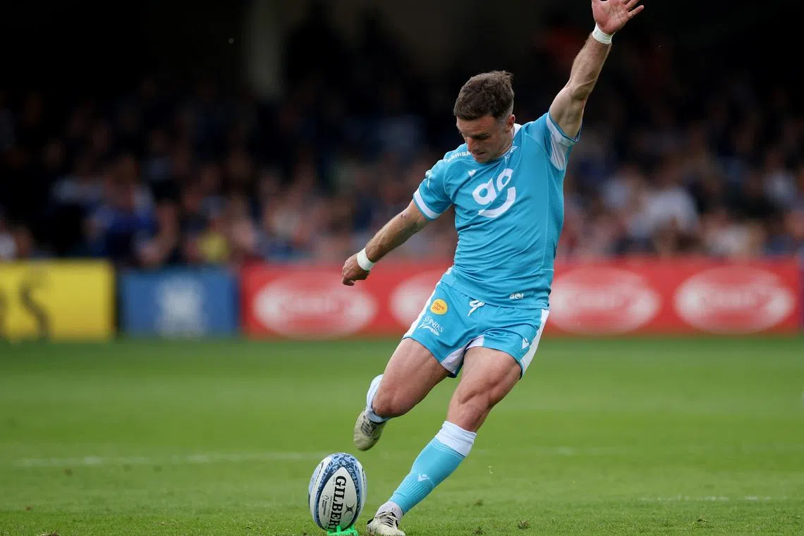 FILE PHOTO: Rugby Union - Premiership - Play-Off - Semi Final - Bath Rugby v Sale Sharks - The Recreation Ground, Bath, Britain - June 1, 2024  Sale Sharks' George Ford kicks a penalty Action Images/Andrew Boyers/File Photo