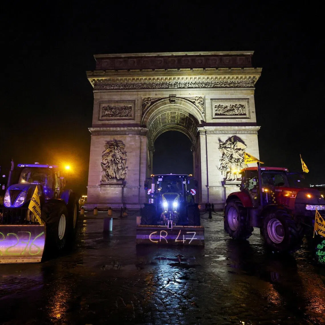 Dozens of tractors were parked on the Seine bank below the Eiffel Tower and blockading some accesses to the city centre.  