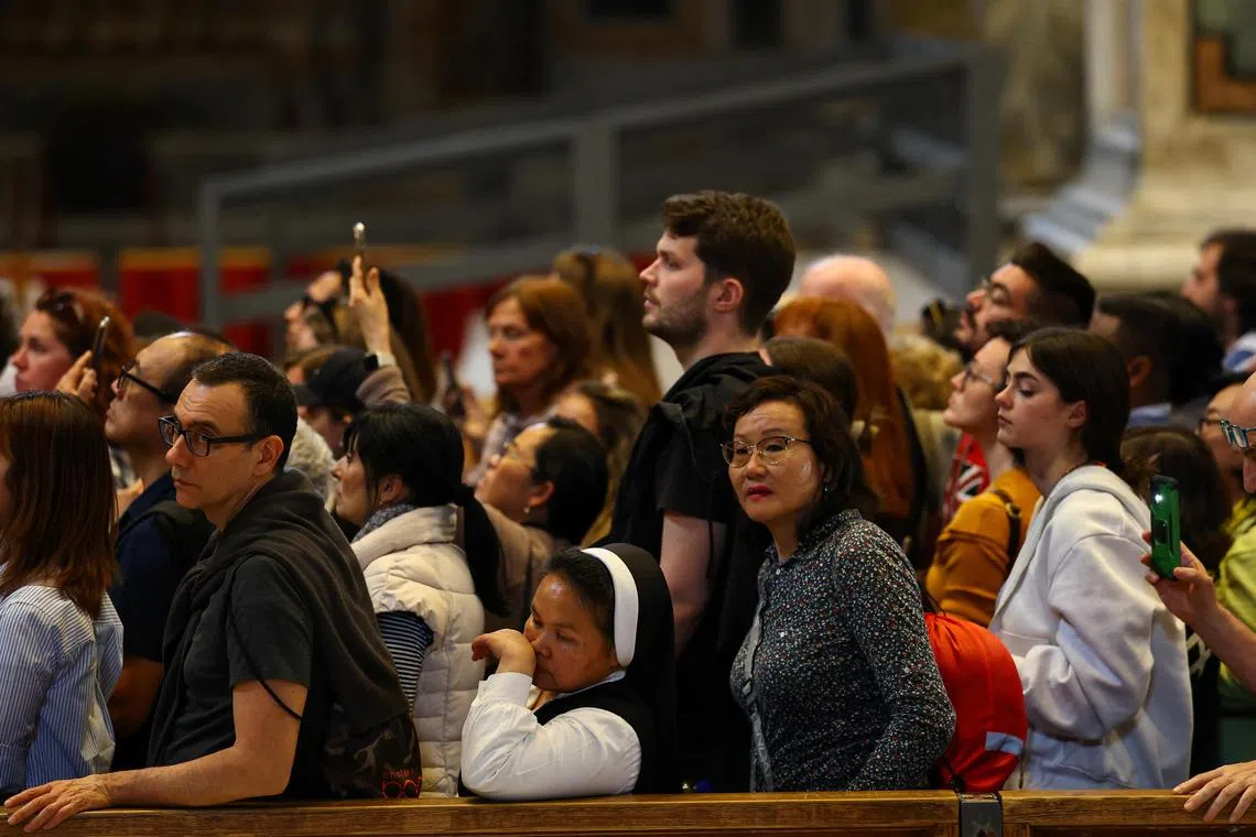People queuing to pay respects as Pope Francis lies in state in St Peter's Basilica, at the Vatican, on April 23.