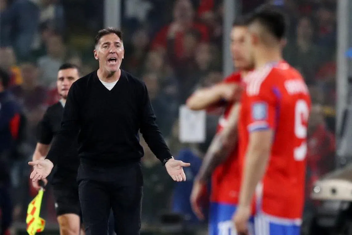 Soccer Football - World Cup - South American Qualifiers - Chile v Peru - Estadio Monumental, Santiago, Chile - October 12, 2023 Chile coach Eduardo Berizzo reacts REUTERS/Ivan Alvarado/File Photo