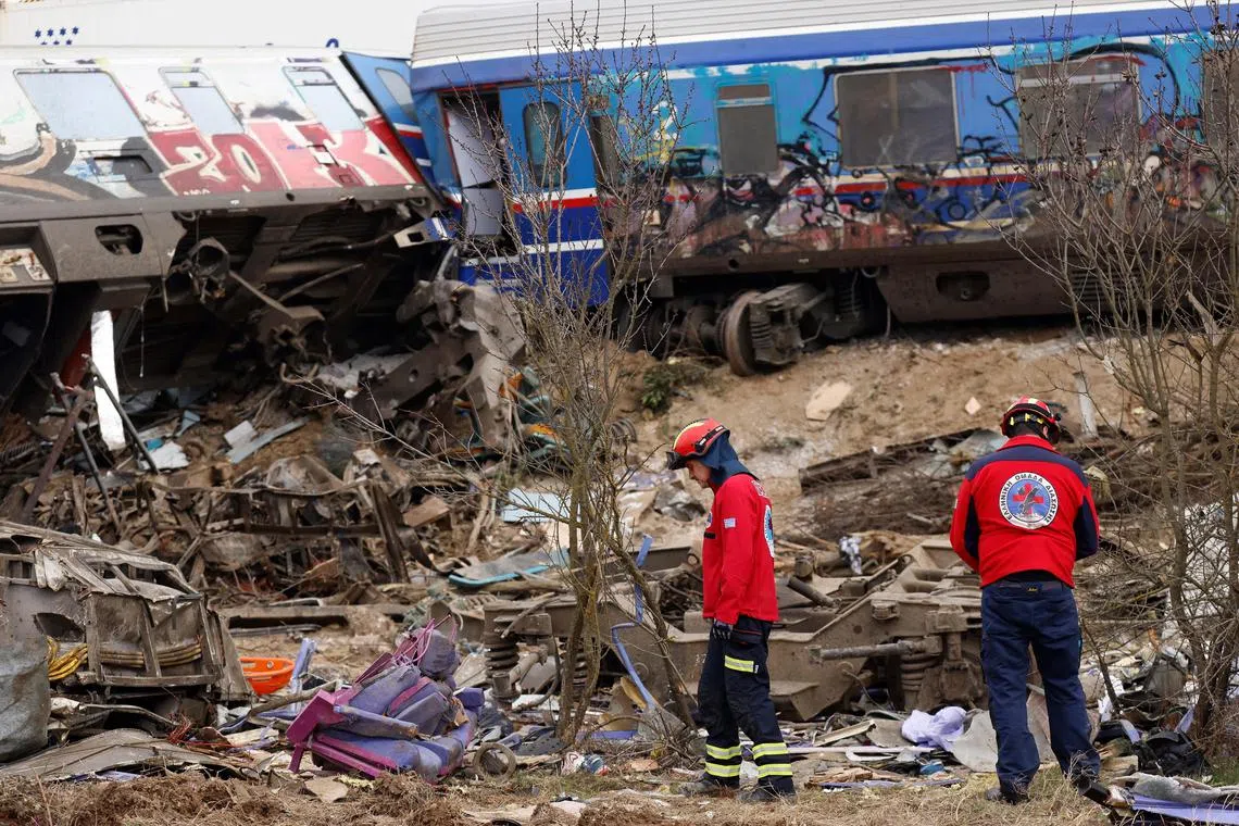 Rescuers at the scene of a train collision, near Larissa city, Greece, on March 1.