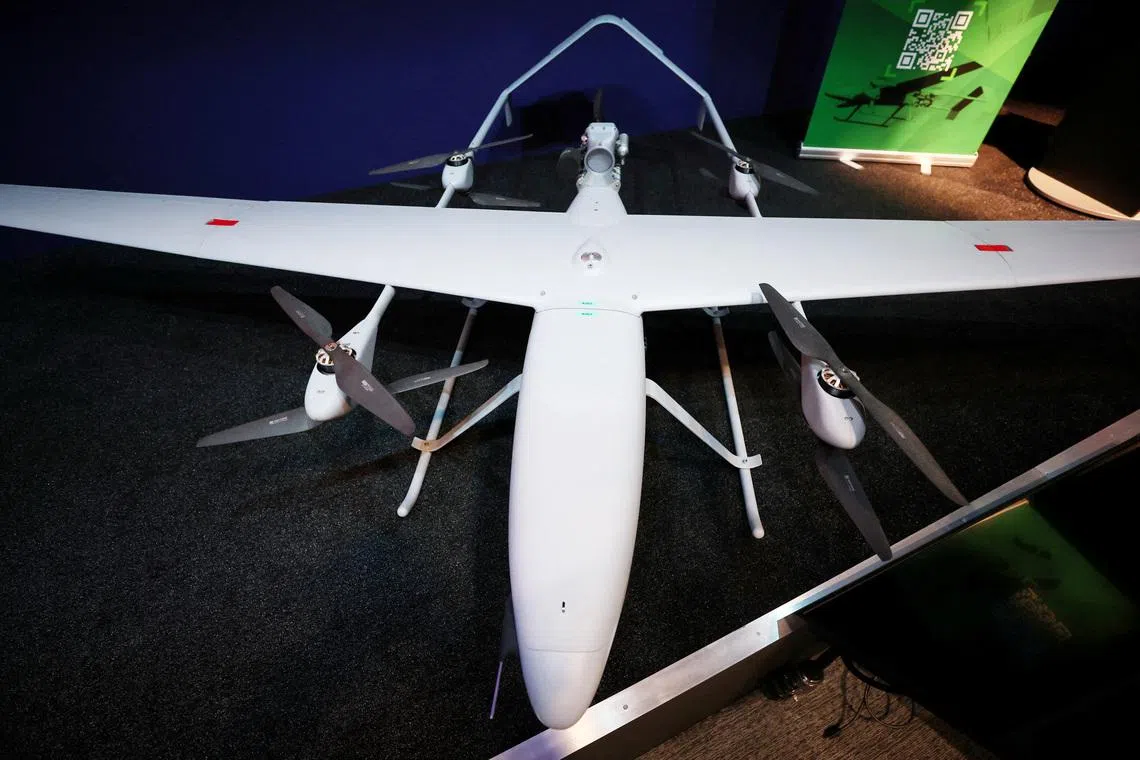 FILE PHOTO: A Callen-Lenz surveillance drone is displayed in a room at the BAE Systems Warton factory in Warton, Britain, July 15, 2025. REUTERS/Phil Noble/File Photo