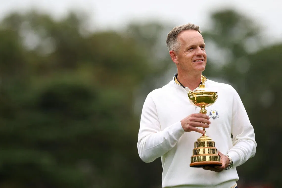 Captain Luke Donald of Team Europe with the Ryder Cup trophy.