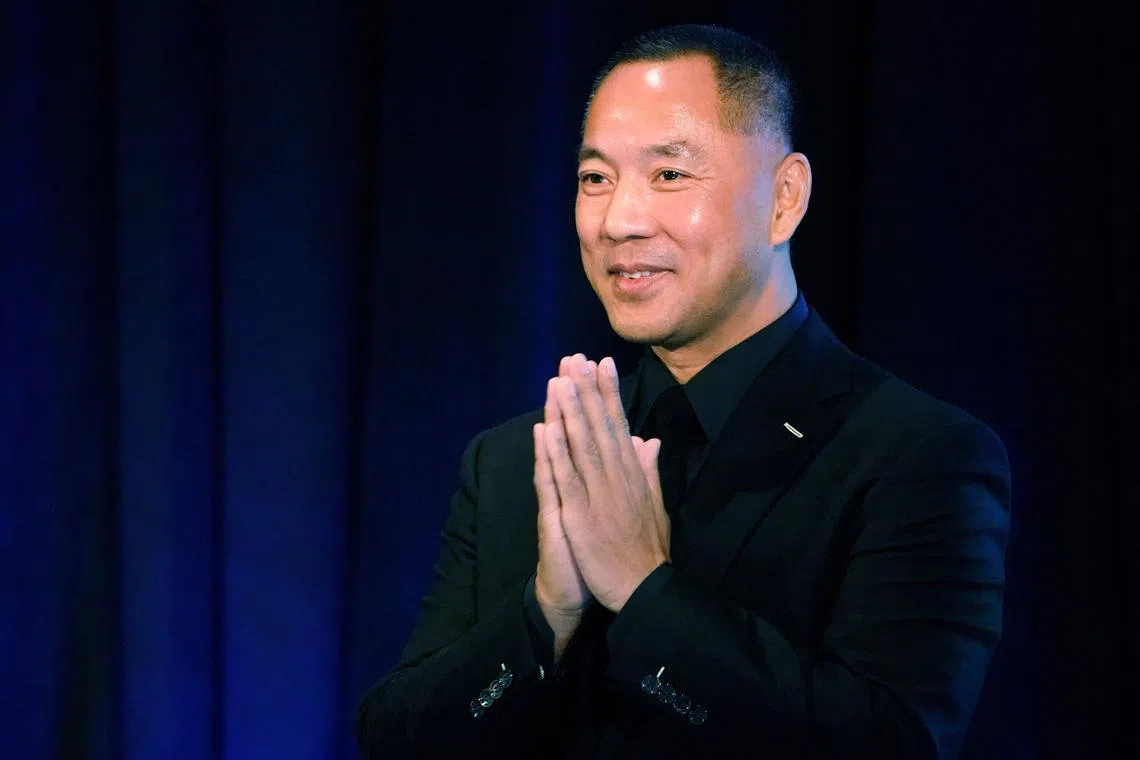 FILE PHOTO: Guo Wengui (also known as Miles Kwok) holds a news conference with Steve Bannon in New York, New York, U.S., November 20, 2018. REUTERS/Carlo Allegri/File Photo