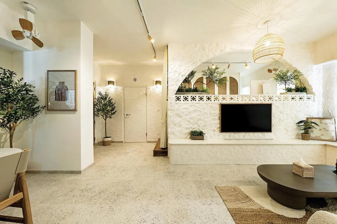 The couple who own this flat wanted a bright, airy space with a resort-like atmosphere reminiscent of holidays in Bali.