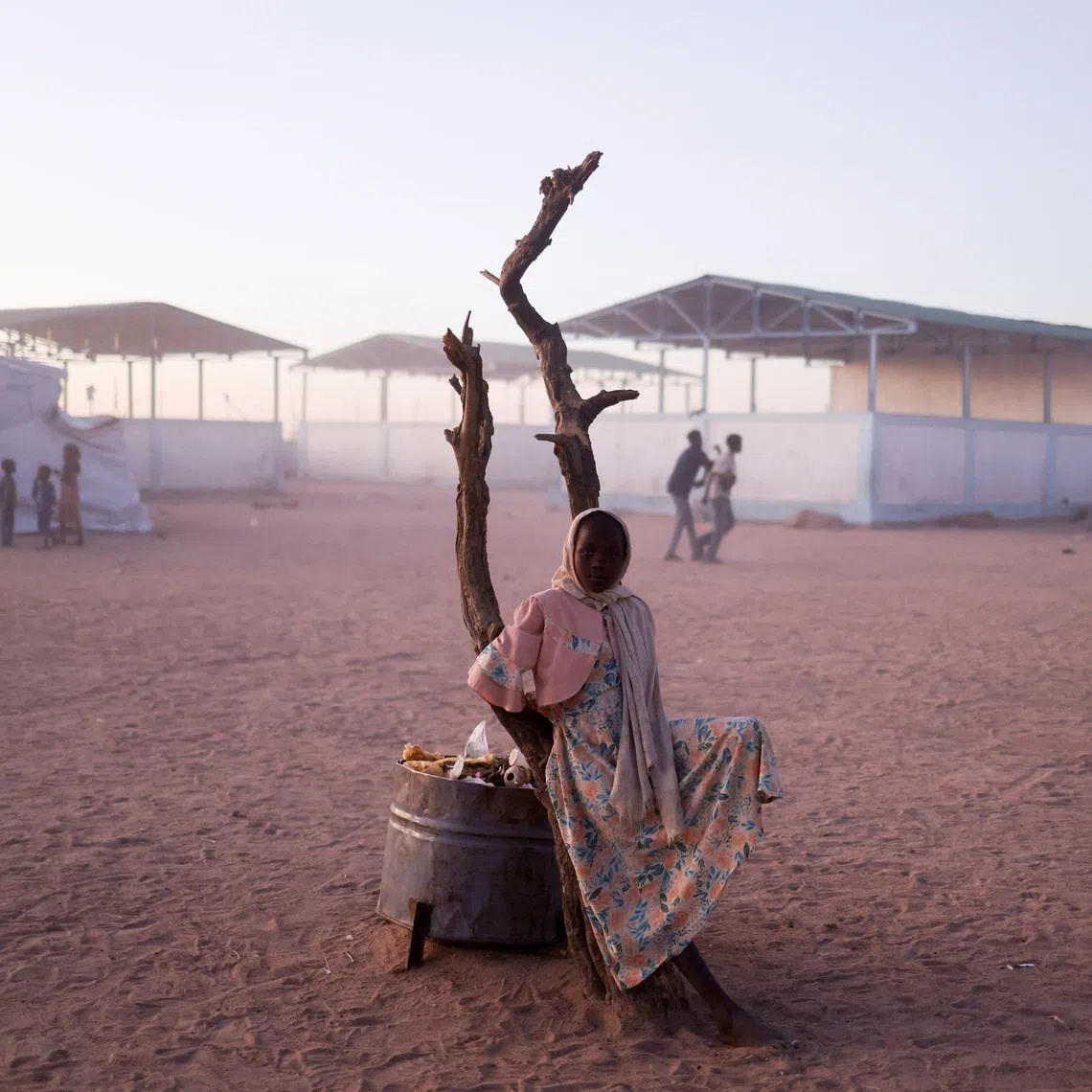FILE PHOTO: A Sudanese refugee girl from al-Fashir rests next to a burnt tree in the middle of the Tine transit camp, amid the conflict between the paramilitary Rapid Support Forces (RSF) and the Sudanese army, in eastern Chad, November 23, 2025. REUTERS/Amr Abdallah Dalsh/File Photo