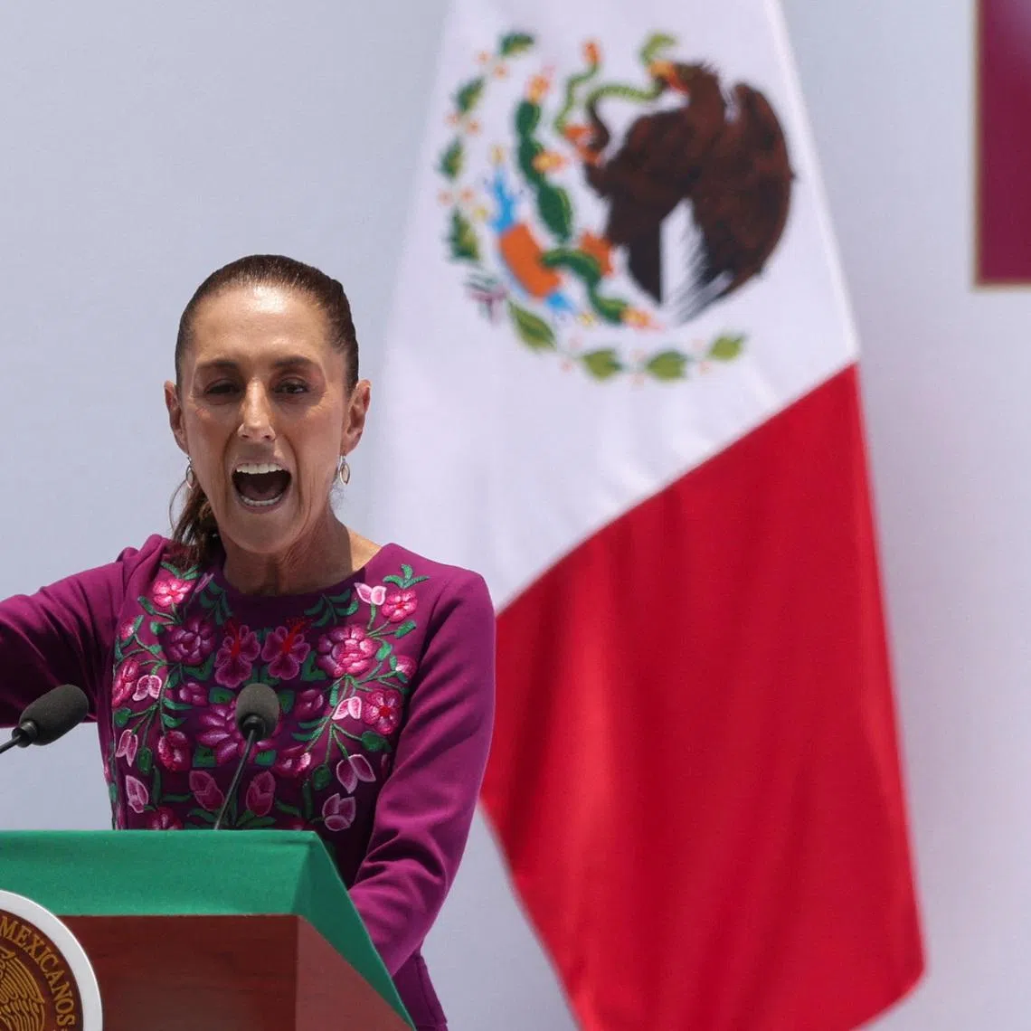 Mexico's President Claudia Sheinbaum delivers a speech to supporters and government officials marking her second year in office at the Monumento a la Revolucion in Mexico City, Mexico, May 31, 2026. REUTERS/Quetzalli Nicte-Ha