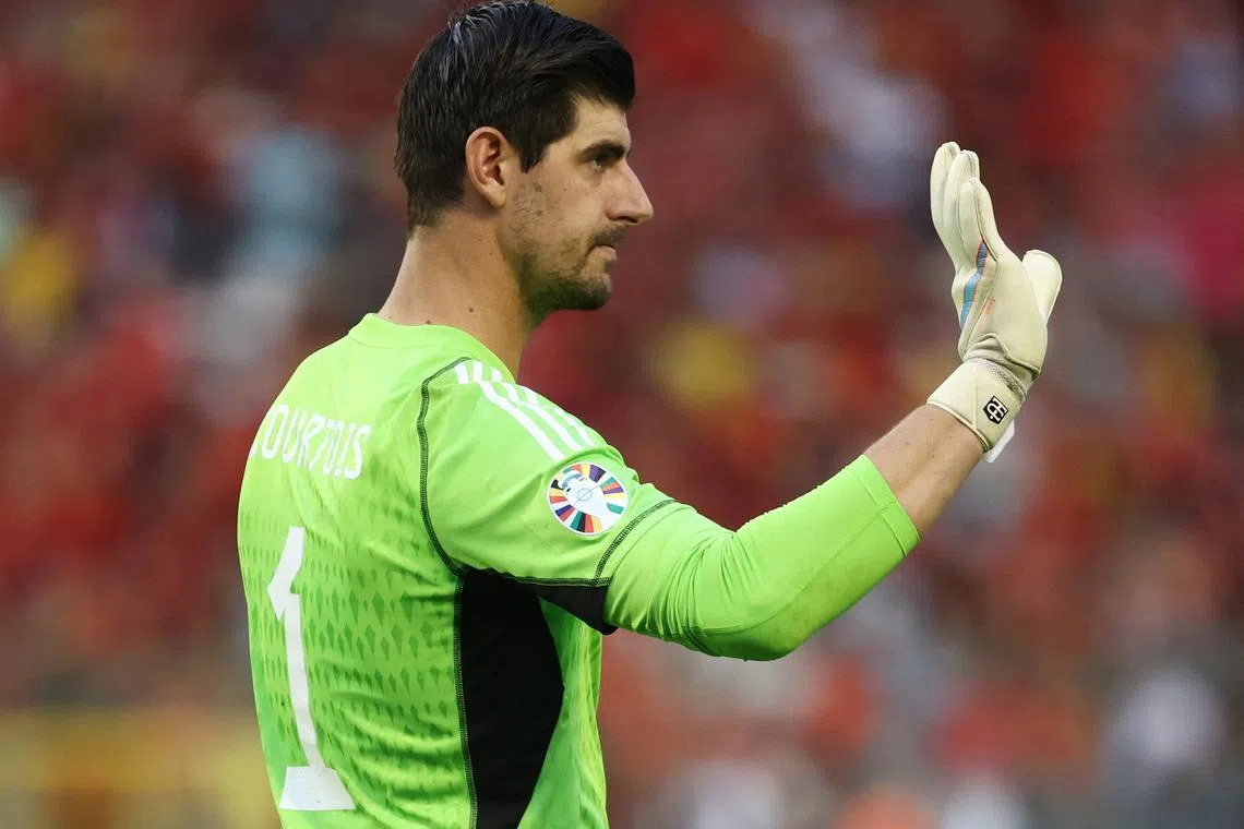 FILE PHOTO: Soccer Football - UEFA Euro 2024 Qualifier - Group F - Belgium v Austria - King Baudouin Stadium, Brussels, Belgium - June 17, 2023  Belgium's Thibaut Courtois reacts REUTERS/Yves Herman/File Photo
