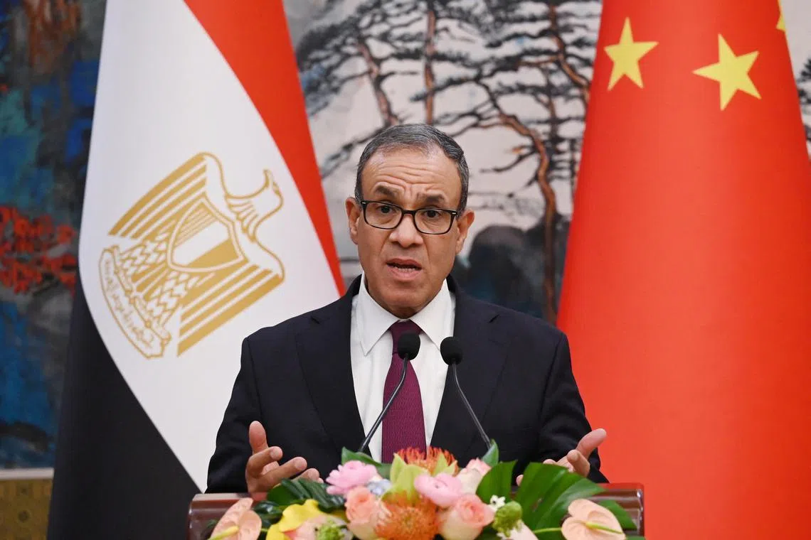 Egyptian Foreign Minister Badr Abdelatty speaks during a joint briefing with Chinese Foreign Minister Wang Yi in Beijing’s Diaoyutai State Guesthouse on December 13, 2024.  GREG BAKER/Pool via REUTERS/File photo