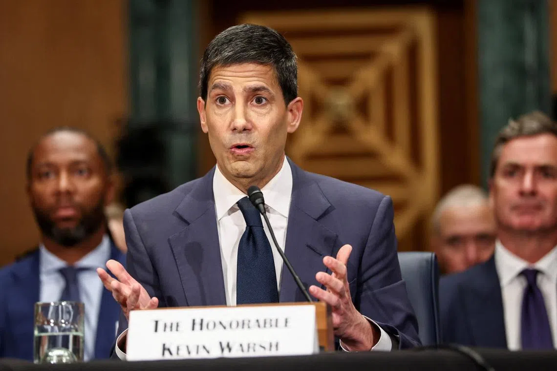 Kevin Warsh, U.S. President Donald Trump's nominee to be next chair of the Federal Reserve, testifies before a Senate Banking Committee confirmation hearing on Capitol Hill in Washington, D.C., U.S., April 21, 2026. REUTERS/Kevin Lamarque