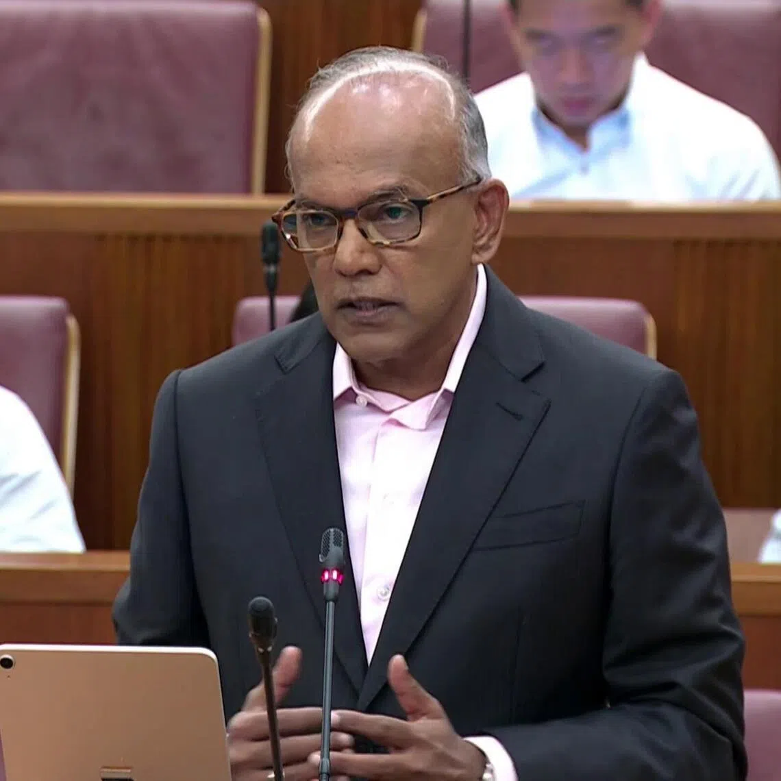 K. Shanmugam speaking at the Parliament on Oct 14, 2025.