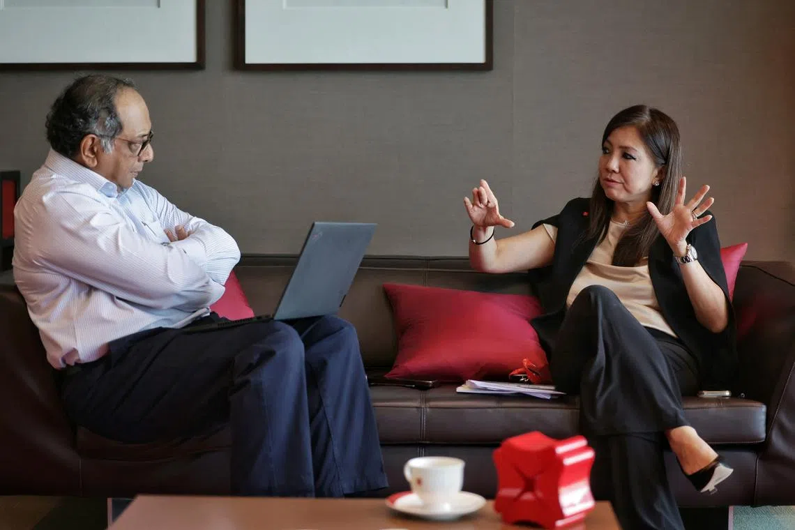 DBS CEO-designate Tan Su Shan speaking to ST senior columnist Ravi Velloor