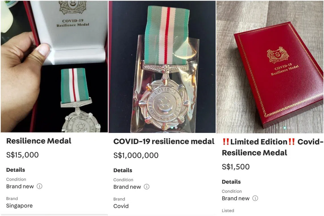 There were at least six listings of the Covid-19 Resilience Medals on Carousell as of noon on Dec 13, with prices ranging from $380 to $1 million.