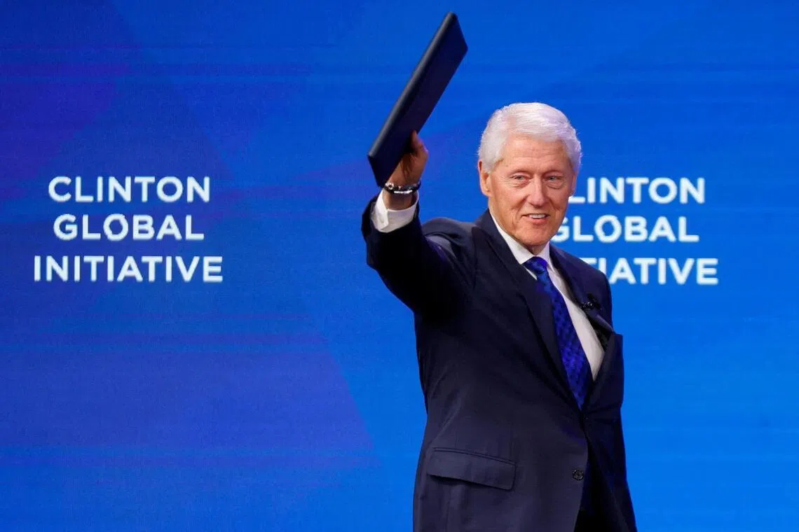 FILE PHOTO: FILE PHOTO: Former U.S. President Bill Clinton gestures during the 2025 Clinton Global Initiative (CGI) in New York City, U.S., September 24, 2025. REUTERS/Kylie Cooper/File Photo/File Photo