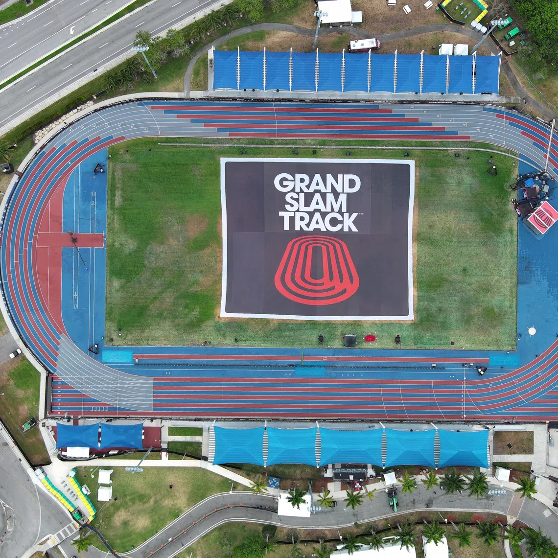 May 3, 2025; Miramar, FL, USA; A general overall aerial view of the Ansin Sports Complex, the site of the Grand Slam Track Miami. Mandatory Credit: Kirby Lee-Imagn Images