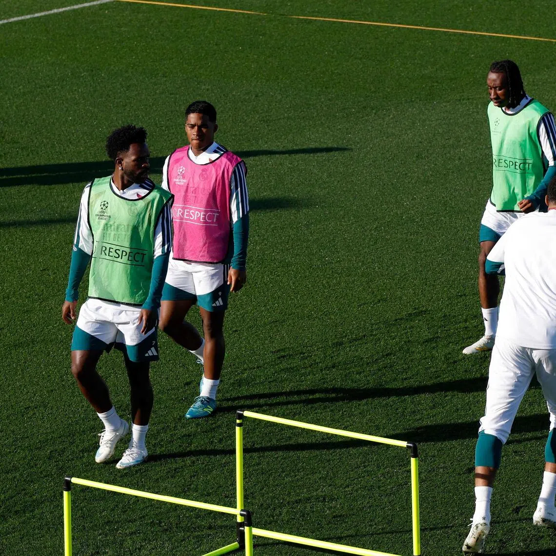 Real Madrid’s Vinicius Jr (left) and Yan Diomande (right) at training on Oct 20.