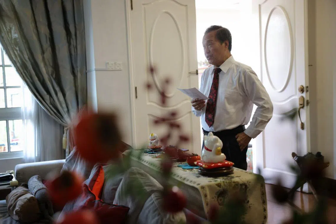 Tan Kin Lian practicing his 2-minute speech at home, Aug 22, 2023.