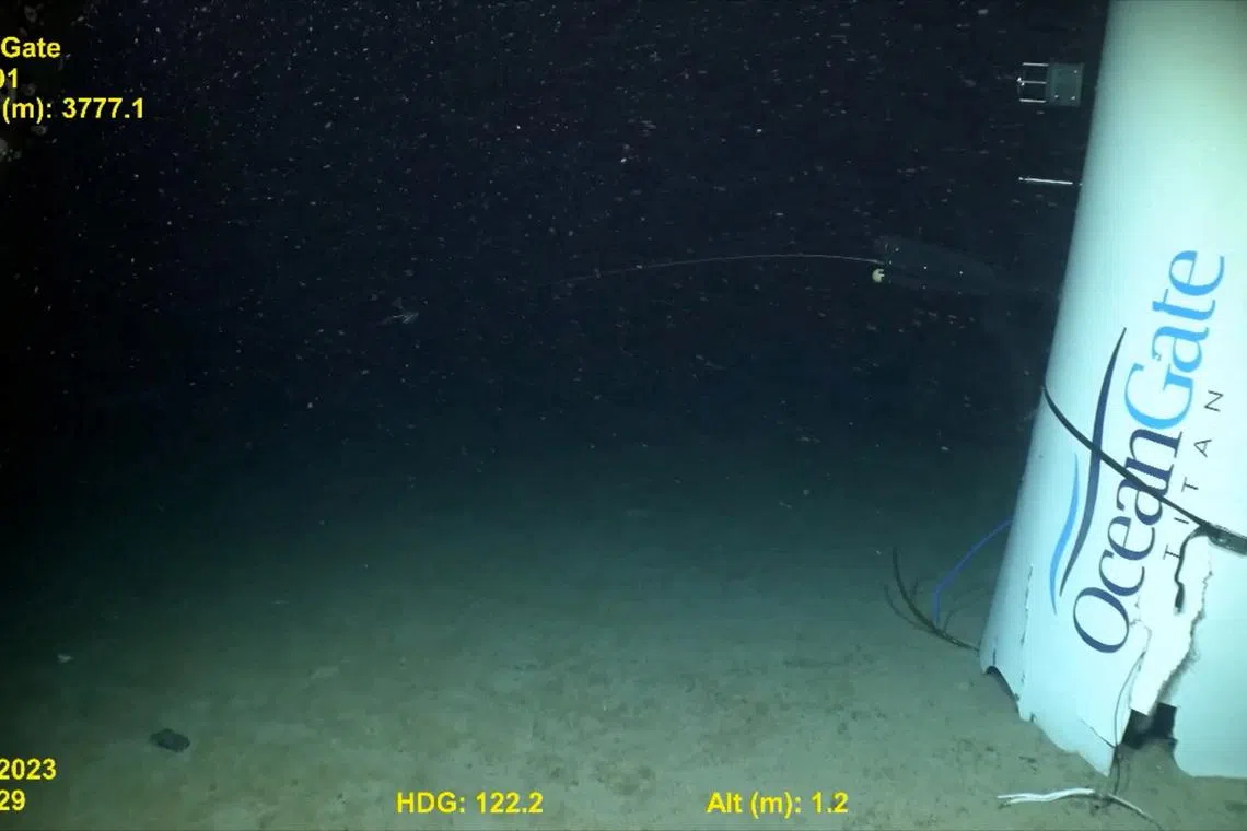 Footage from a remotely operated vehicle shows, what the Coast Guard Marine Board of Investigation says is the debris of the Titan submersible that imploded while diving to the wreck of the Titanic, on the seafloor, September 17, 2024, in this still image from video. U.S. Coast Guard video courtesy of Pelagic Research Services/Handout via REUTERS/File Photo