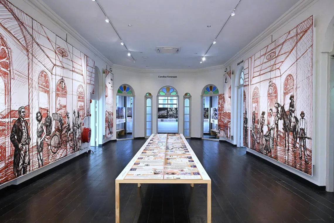 Picture taken on 29 May 2024 of Osborne House . In celebration of the museum's first anniversary at the Osborne House, The Private Museum puts on Strange Connections: Art and Architecture by Richard Hassell.

In May 2023, The Private Museum officially received the keys to the Osborne House, situated atop the hill at 11 Upper Wilkie Road. The century-old house has endured the passage of time, its walls echoing stories. From its colonial-era beginnings as a residence to hosting a myriad of occupants from different historical periods, and now a haven for the arts, the house is a vessel that encapsulates countless narratives.

Renowned as the founding director of WOHA Architects, Richard Hassell played a pivotal role in shaping the museum’s new chapter within the historic building. As part of research for the museum’s reimagining, Hassell discovered strange connections between the building's history and his own. The exhibition explores the intricate relationship between art and architecture, delving into the historical narratives of Osborne House dating back to the 1830s.

Hassell's explorations in art began in his childhood, with his practice now spanning drawing, painting, and sculpture. His passion for the scientific, philosophical, and cultural elements of patterns, systems, and networks manifests in both his architecture and art.

The showcase reflects his ongoing investigation into emergent phenomena through playful visual constructions, encouraging contemplation of the interplay between the physical and the abstract, and the historical and the contemporary.