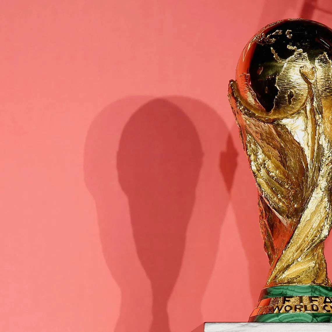 The FIFA World Cup 2026 trophy is displayed during a ceremony marking the trophy's world tour at the Corferias convention center, in Bogota, Colombia February 15, 2026. REUTERS/Luisa Gonzalez