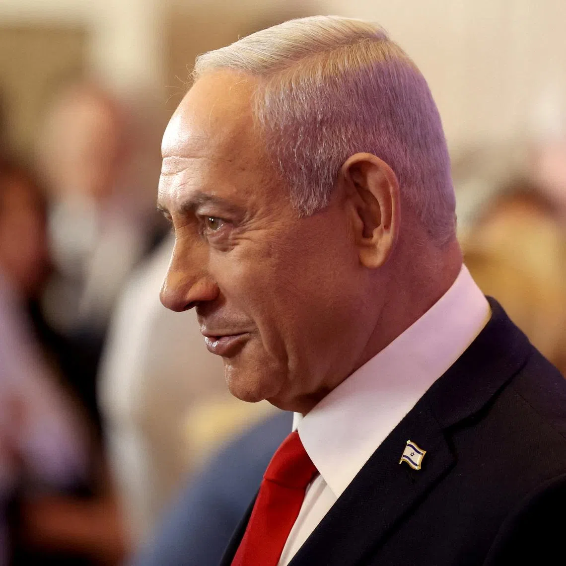 FILE PHOTO: Israeli Prime Minister Benjamin Netanyahu attends a conference in Jerusalem, July 27, 2025. REUTERS/Ronen Zvulun/File Photo