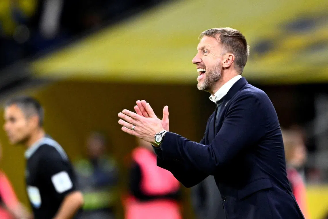 Soccer Football - FIFA World Cup - UEFA Qualifiers - Group B - Sweden v Slovenia - Strawberry Arena, Stockholm, Sweden - November 18, 2025 Sweden coach Graham Potter reacts. Pontus Lundahl/TT News Agency via REUTERS