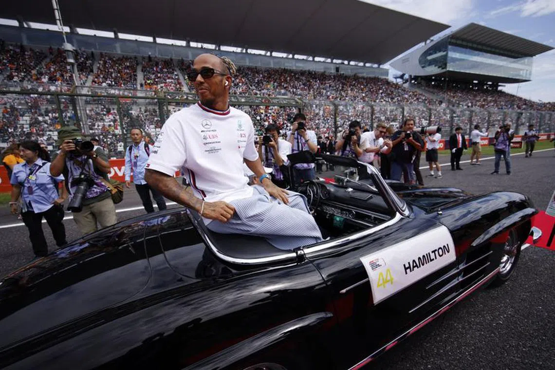 Formula One F1 - Japanese Grand Prix - Suzuka Circuit, Suzuka, Japan - September 24, 2023 Mercedes' Lewis Hamilton during the drivers parade before the race REUTERS/Androniki Christodoulou