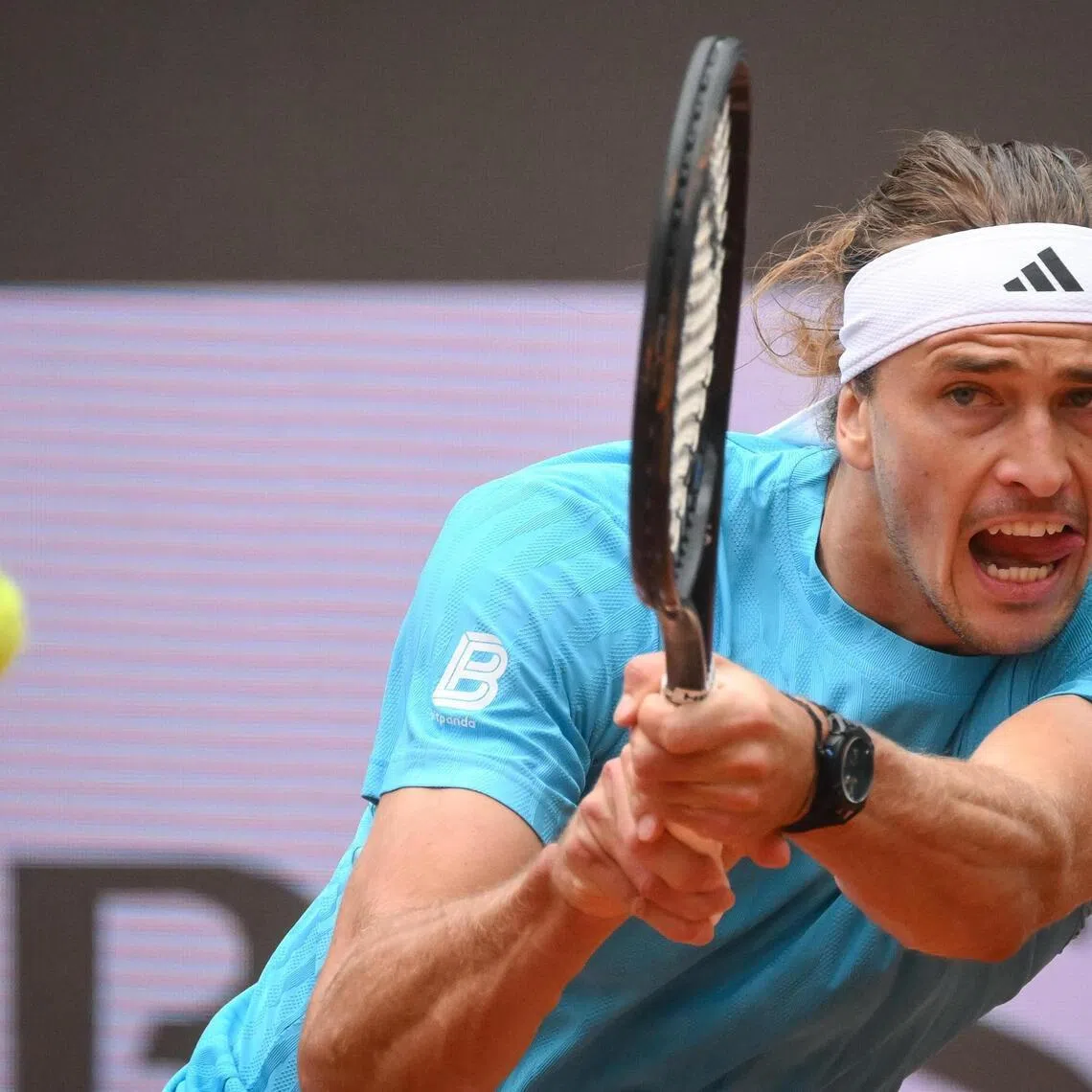 Alexander Zverev of Germany in action during his 6-1, 6-4 round of 32 win over Alexander Blockx of Belgium at the Italian Open tennis tournament in Rome on May 10, 2026. 
