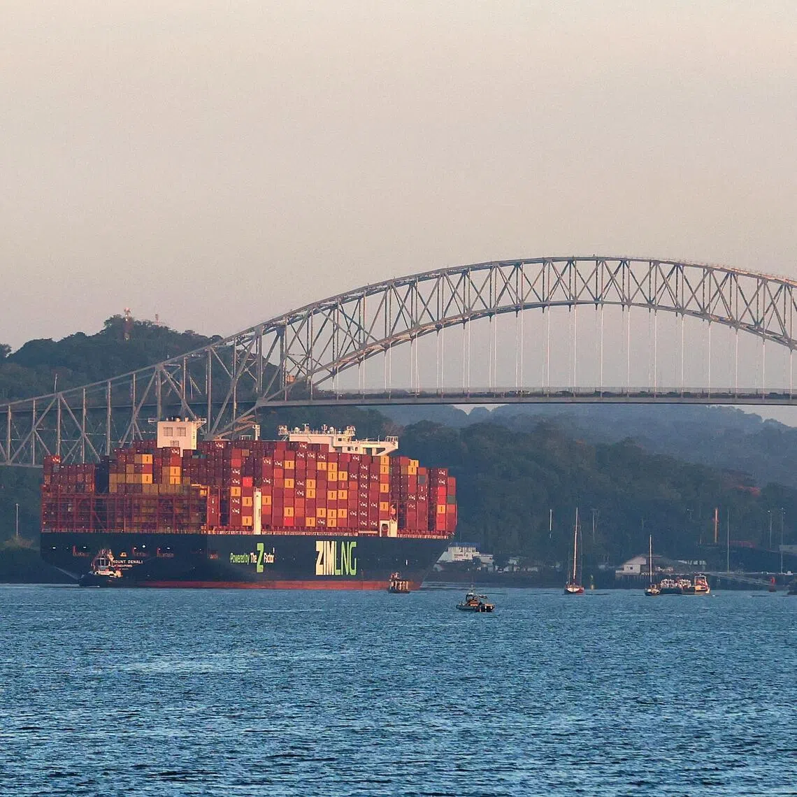 Ships transit the Panama Canal in Panama City, Panama, on April 28, 2026. Panamanian Foreign Minister Javier Martinez-Acha reasserted the canal’s neutrality.