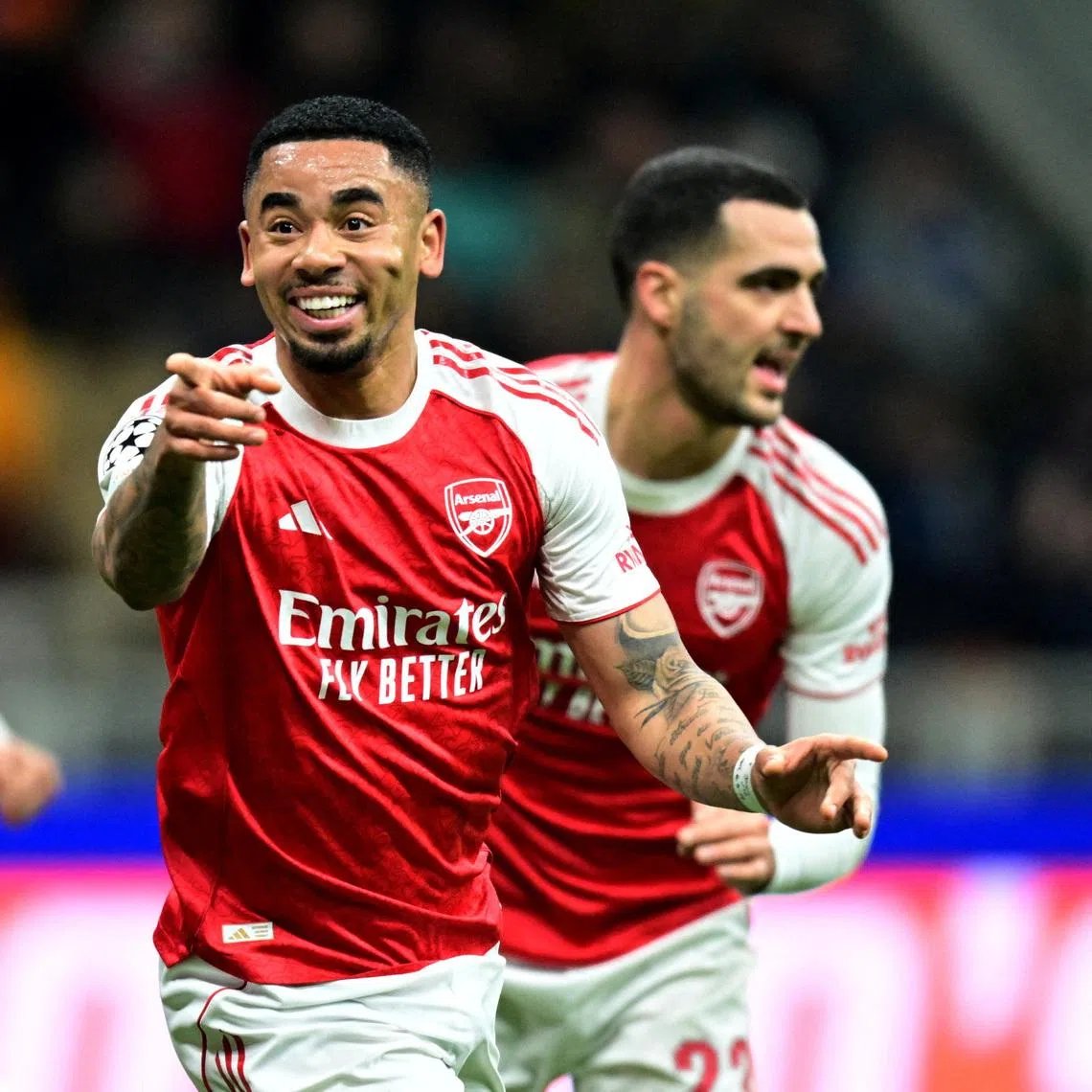 Arsenal's Gabriel Jesus celebrates scoring their second goal in the 3-1 Champions League win over Inter Milan at the San Siro on Jan 20.