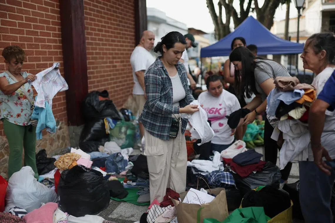 Clothes that were donated are distributed following an earthquake, in Pereira, Colombia.